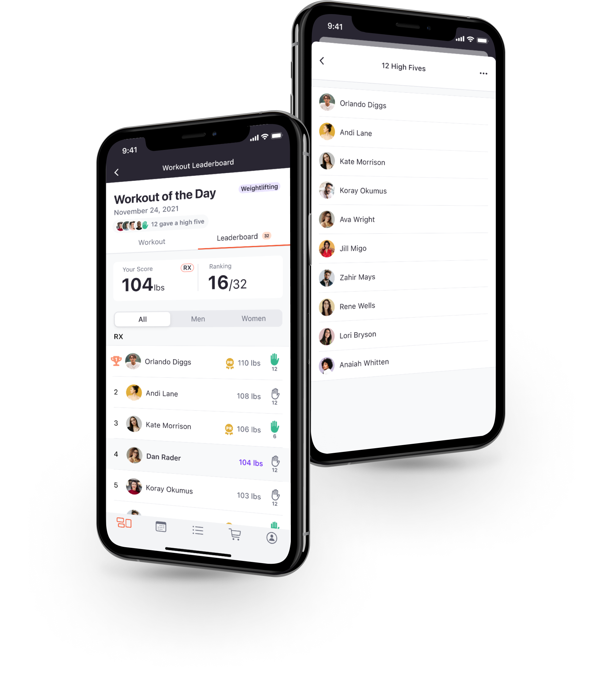 Image shows example of Crossfit Leaderboard Software presented on a mobile phone